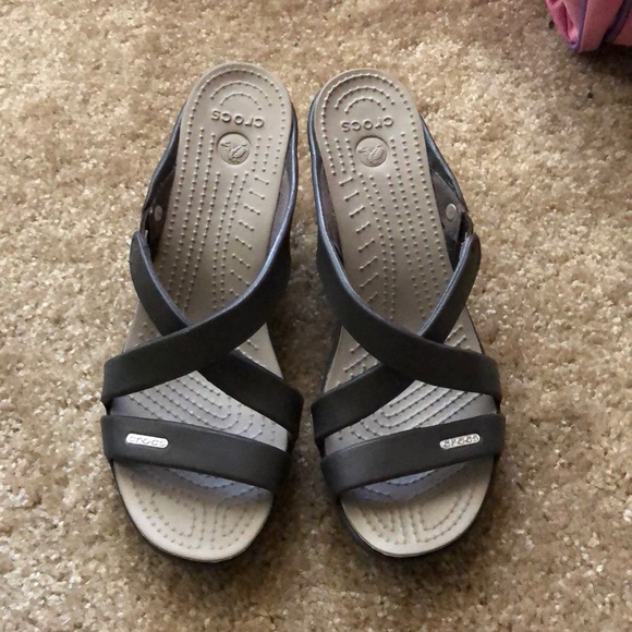CROCS Shoes | Crocs Dark Brown Chunky Heel Sandals Size 7 Euc | Poshmark
